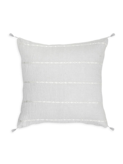 Shop Anaya So Soft Linen Embroidered Stripes Down Pillow In Grey And White