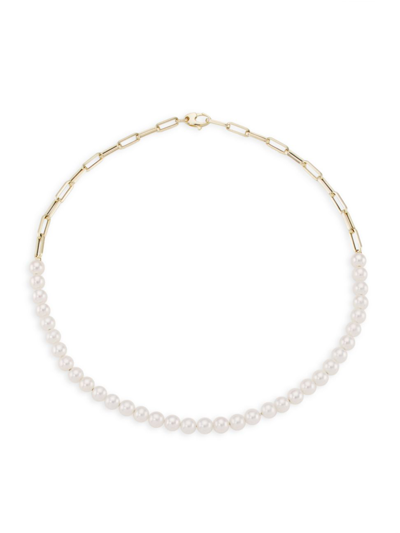 Shop Saks Fifth Avenue Women's 14k Yellow Gold, Freshwater Pearl Chain Necklace