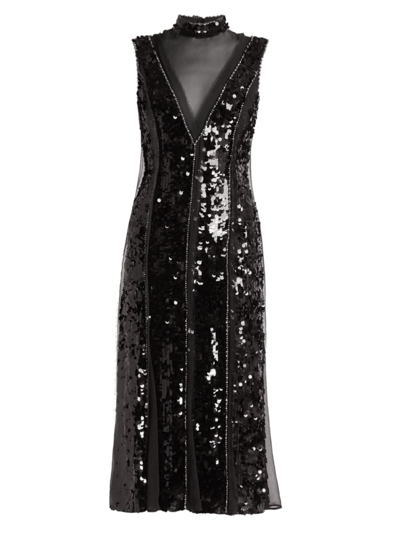 Shop Erdem Women's Tyana Sequin-paneled Midi-dress In Black