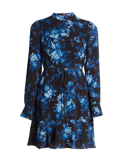 Shop Erdem Women's Jenna Floral Long-sleeve Minidress In Blue Black