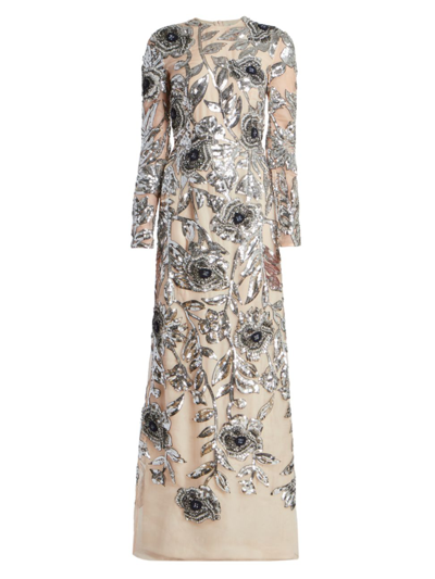 Shop Erdem Women's Malvina Floral Sequin-embroidered Gown In Pink Silver