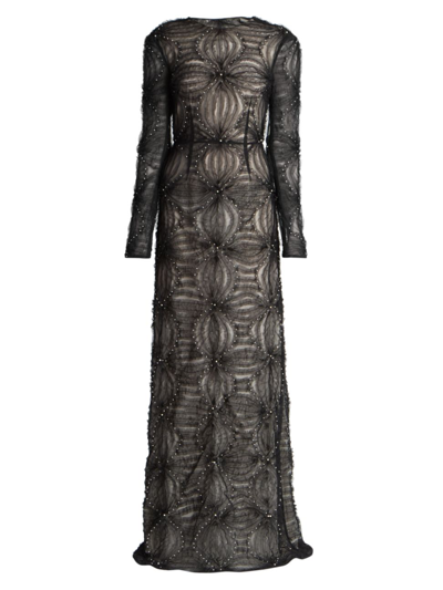 Shop Erdem Women's Yoanna Faux Pearl-embellished Tulle Gown In Black