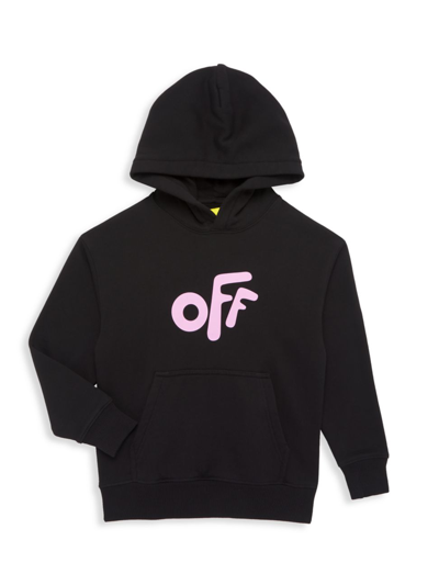 Shop Off-white Little Girl's & Girl's Rounded Logo Hoodie Sweatshirt In Black Pink
