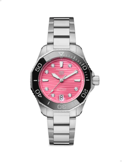 Shop Tag Heuer Aquaracer Professional 300 Stainless Steel Bracelet Watch In Pink
