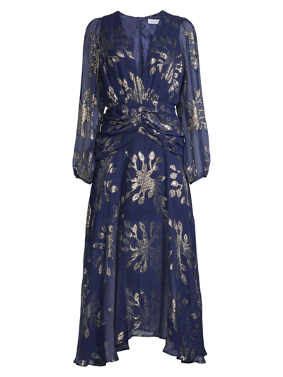 Shop Delfi Women's Lizette Ruched Silk Chiffon Midi-dress In Navy