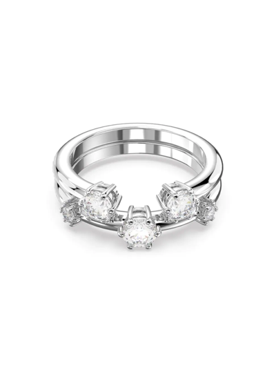 Shop Swarovski Women's Constella Rhodium-plated & Crystal 2-piece Ring Set