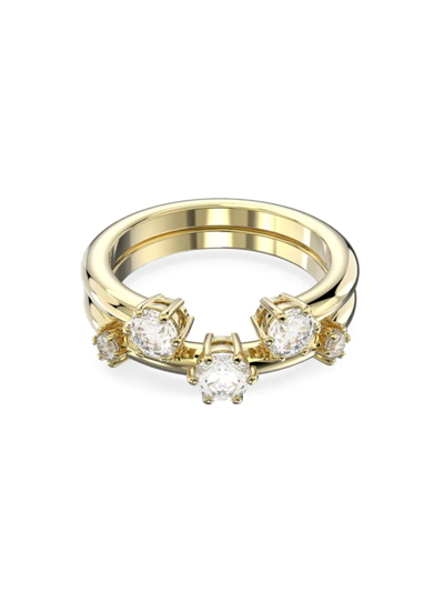 Shop Swarovski Women's Constella 2-piece Goldtone-plated & Crystal Ring Set