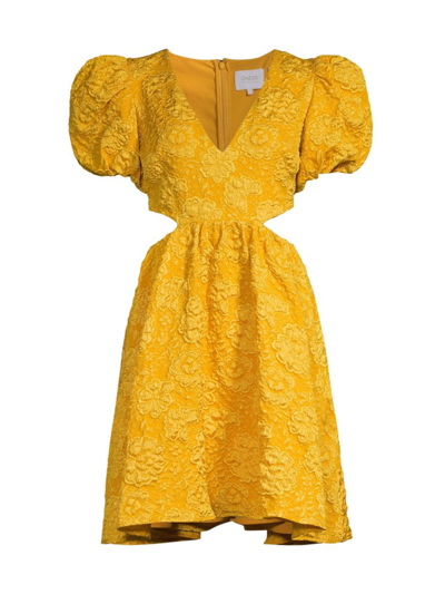 Shop One33 Social Women's Jacquard Cut-out Puff-sleeve Minidress In Marigold