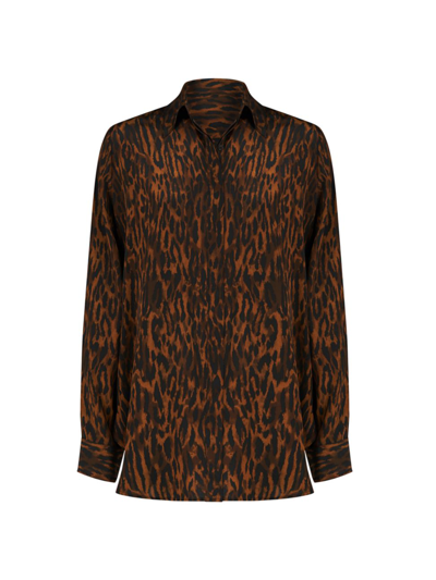 Shop Halston Women's Zora Leopard-print Crepe De Chine Shirt In Leopard Print