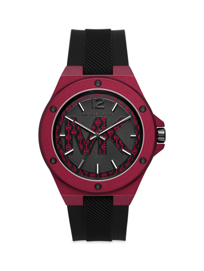 Shop Michael Kors Lennox Three-hand Black Silicone Watch In Red