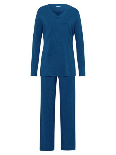 Shop Hanro Women's Champagne Long-sleeve Pajama Set In Turquoise
