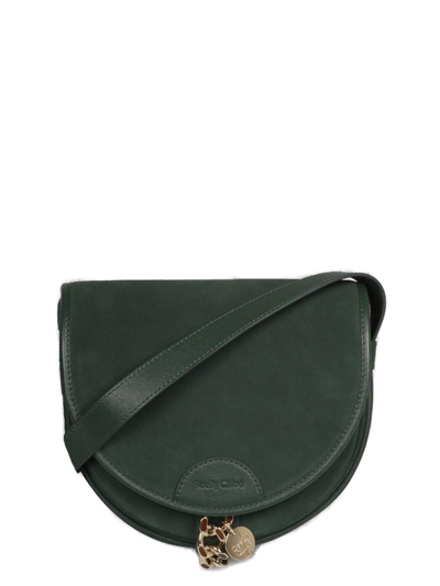 Shop See By Chloé Mara Logo Engraved Shoulder Bag In Green