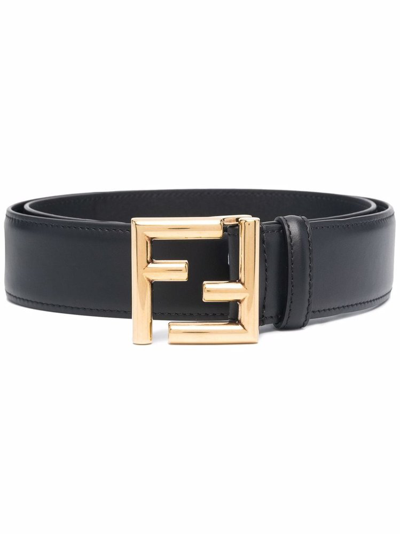 Shop Fendi Ff Logo Plaque Buckle Belt In Black