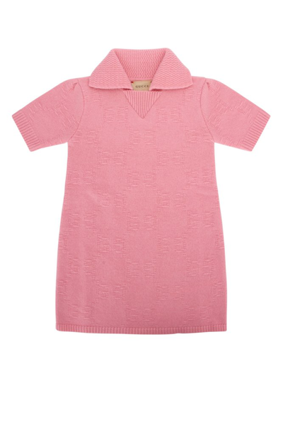 Shop Gucci Kids Allover Logo Jacquard Knitted Shirt Dress In Pink