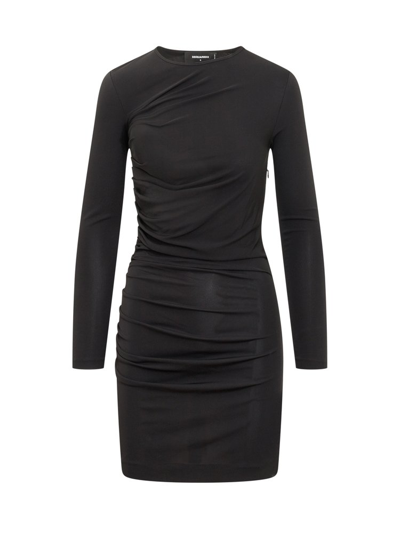 Shop Dsquared2 Fitted Crewneck Mini Dress In Black