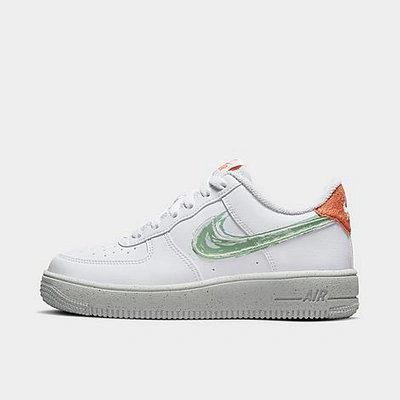 Shop Nike Big Kids' Air Force 1 Crater Paint Swoosh Casual Shoes In White/enamel Green/orange Trance/sail