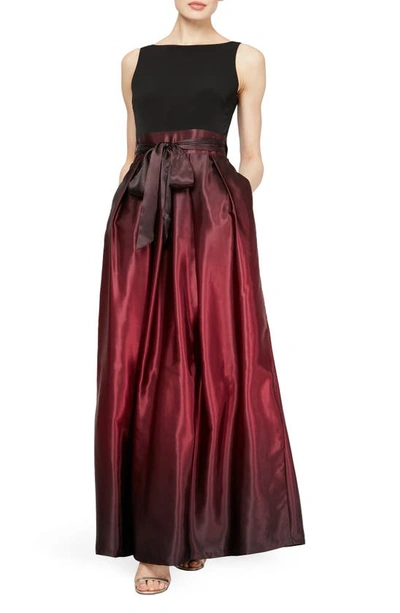 Shop Slny Ombrè Satin Woven Gown In Fig