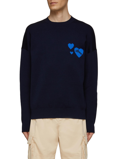 Shop Loewe Long Sleeve Heart Detail Wool Sweater In Blue