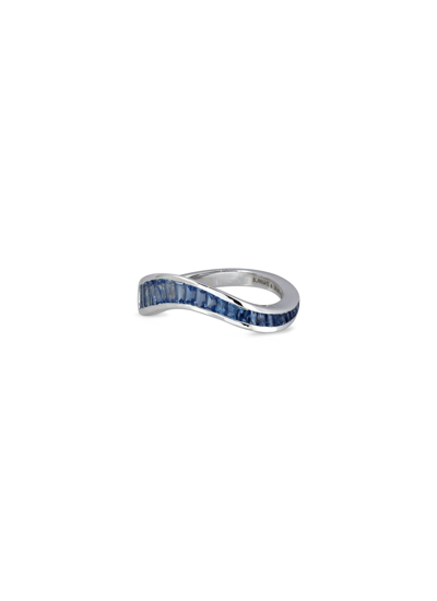 Shop Kavant & Sharart ‘talay' Baguette Cut Sapphire 18k White Gold Wave Ring