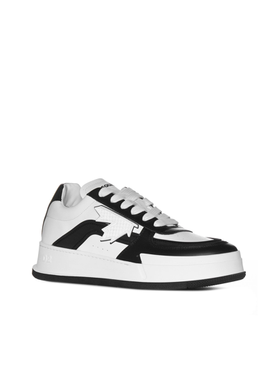 Dsquared2 Canadian Low Top Leather Sneakers In White Black