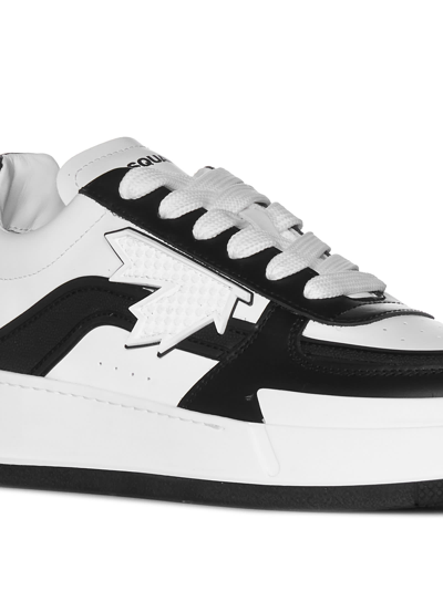 Dsquared2 Canadian Low Top Leather Sneakers In White Black