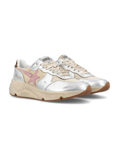 Shop Golden Goose Running Sole Sneakers In Biege Silver Rose