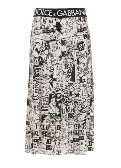 Shop Dolce & Gabbana Dg Graffiti Midi Skirt In Multicolor
