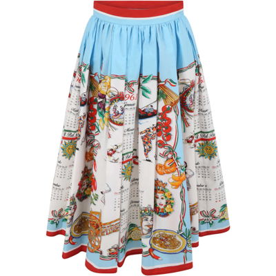 Shop Dolce & Gabbana White Skirt For Girl With Colorful Print In Multicolor