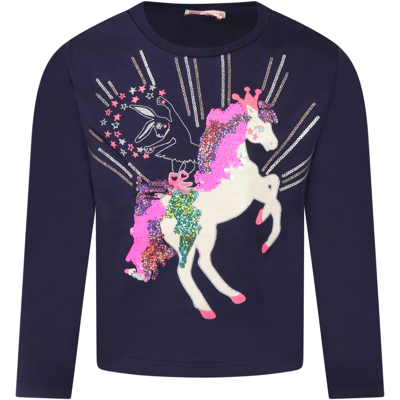 Shop Billieblush Blue T-shirt For Girl With Horse