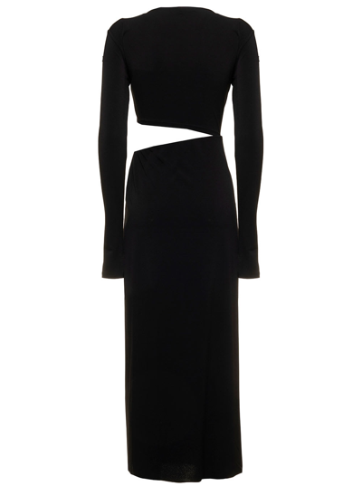 Shop The Andamane Black Long Dress In Stretch Jerseywith Asymmetrical Cut Out Details  Woman