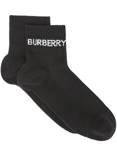 Shop Burberry Intarsia-logo Ankle Socks In Black