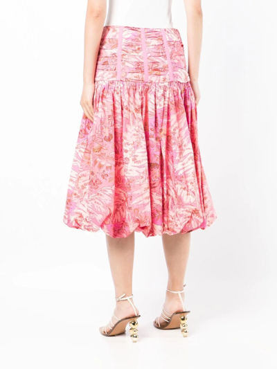 Shop Ulla Johnson Roselani Ruched Floral-print Skirt In Pink