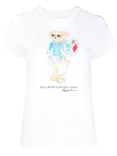 Polo Ralph Lauren White Polo Bear Print Cotton T-shirt | ModeSens