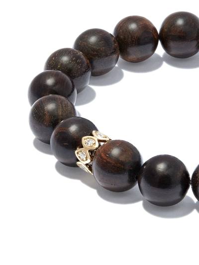 Sydney Evan 14kt Yellow Gold Wood And Diamond Evil Eye Beaded Bracelet In Gold