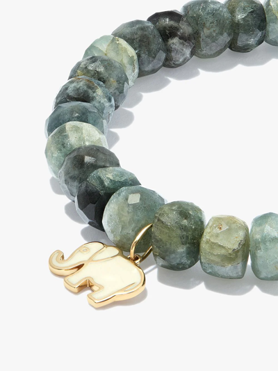 Sydney Evan 14kt Yellow Gold Aquamarine Rondelle Elephant Charm Beaded Bracelet In Gold