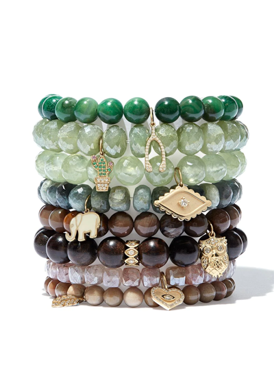 Sydney Evan 14kt Yellow Gold Aquamarine Rondelle Elephant Charm Beaded Bracelet In Gold