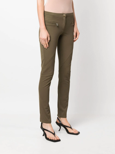 Pre-owned Versace 2000s Ribbed Slim-fit Trousers In Green