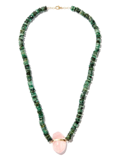 Jia Jia 14kt Yellow Gold Emerald And Rose Quartz Beaded Necklace In Gold