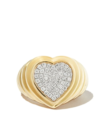 Shop Yvonne Léon 9kt Yellow Gold Heart Diamond Signet Ring