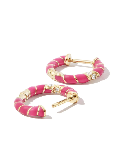 Yvonne Léon 9k Yellow Gold Mini Torsade Enamel And Diamond Hoop Earrings In Gold