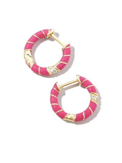 Yvonne Léon 9k Yellow Gold Mini Torsade Enamel And Diamond Hoop Earrings In Gold