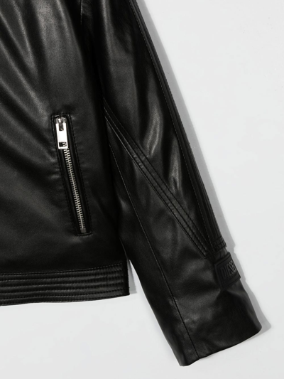 Shop Diesel Teen Leather-effect Bomber Jacket In K900