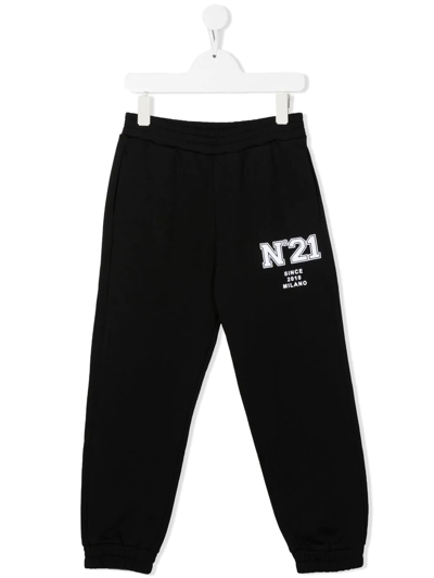 Shop N°21 Logo Print Cotton Track Pants In Black