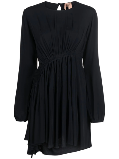 Shop N°21 Asymmetric Ruched Mini Dress In Black