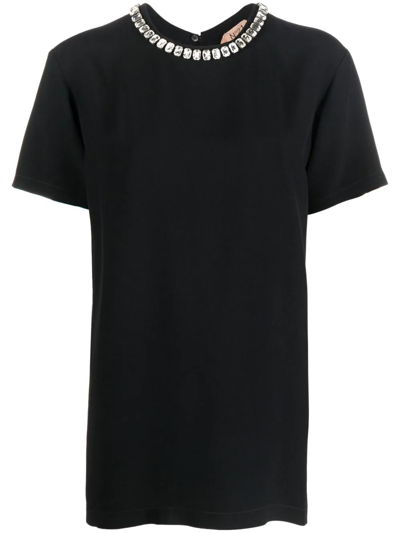 Shop N°21 Crystal-embellished Round-neck T-shirt In Black