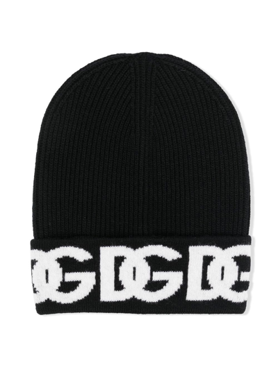 Shop Dolce & Gabbana Logo-knit Virgin Wool Beanie In Black