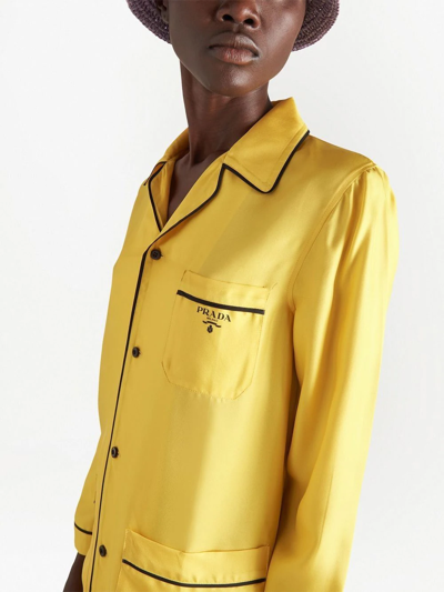 Shop Prada Contrasting Trim Twill Pajama Set In Yellow