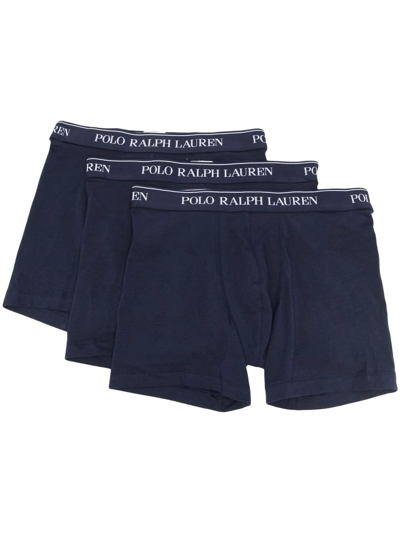 Shop Polo Ralph Lauren Logo Waistband Boxer Briefs 3 Pack In Blue