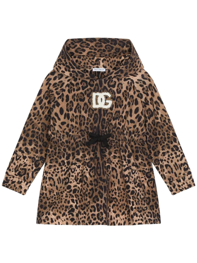 Shop Dolce & Gabbana Leopard-print Hooded Dress In Brown