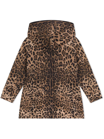 Dolce & Gabbana Leopard-print Hooded Dress In Brown